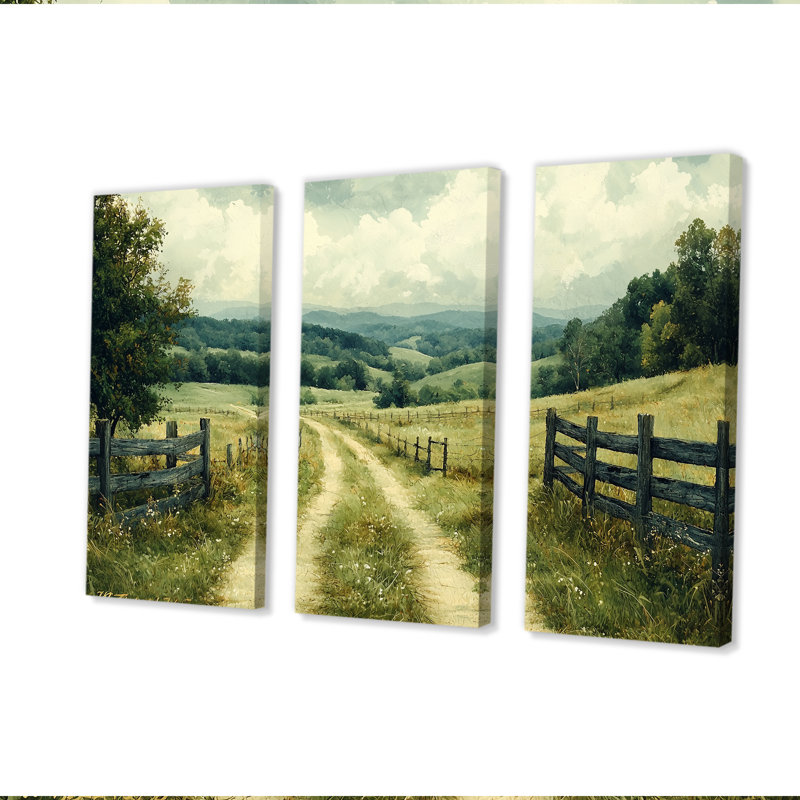 «Green Peaceful Valley I», ensemble d'art mural, Toile tendue, H 32 po x l 48 po x P 1 po