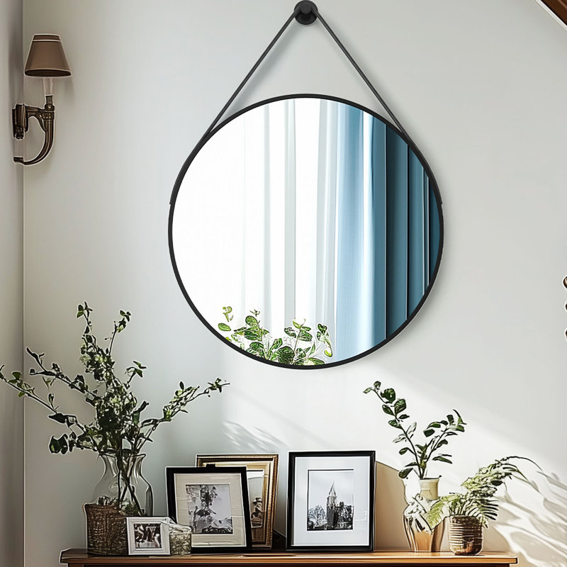 Wal Mirror Aluminium Round Mirror, Black, 70cm x 70cm