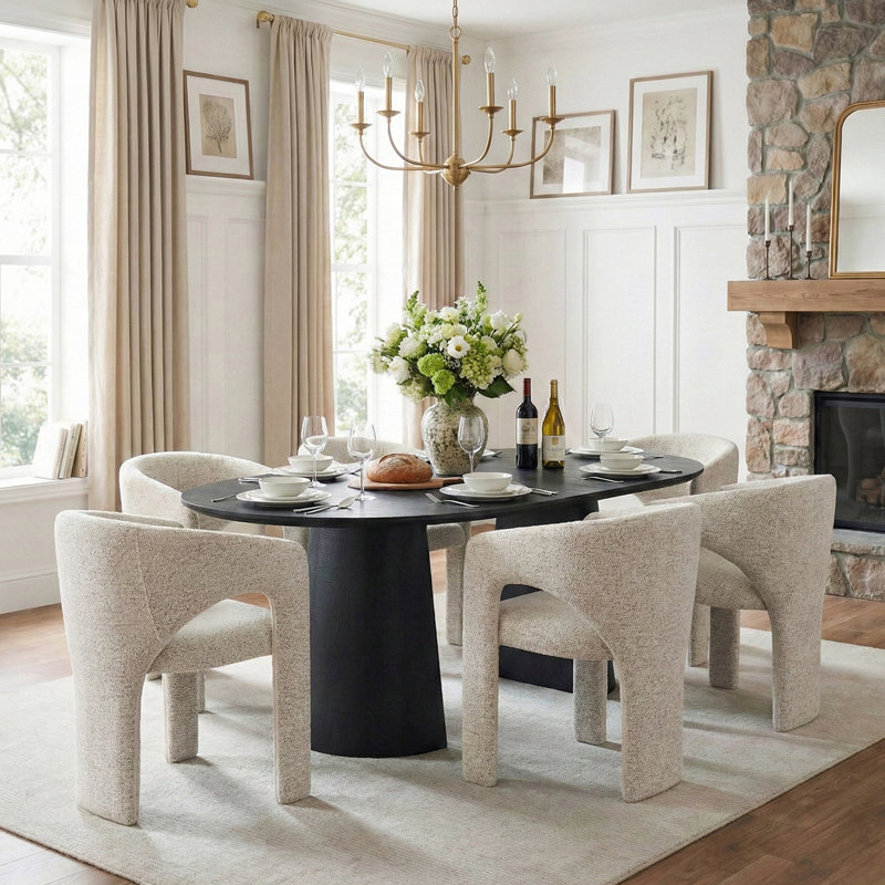 47"-83" Extendable Oval Dining Table Set With Upholstered Boucle Chairs, 3-In-1 Expandable Modern Dining Set