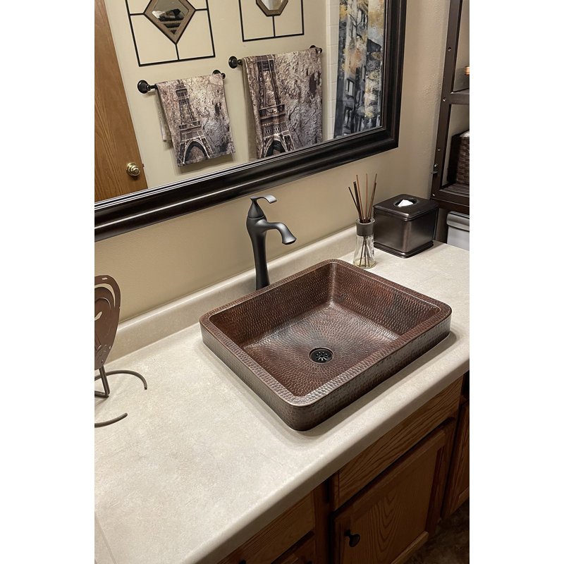 17" Rectangle Skirted Vessel Hammered Copper Sink