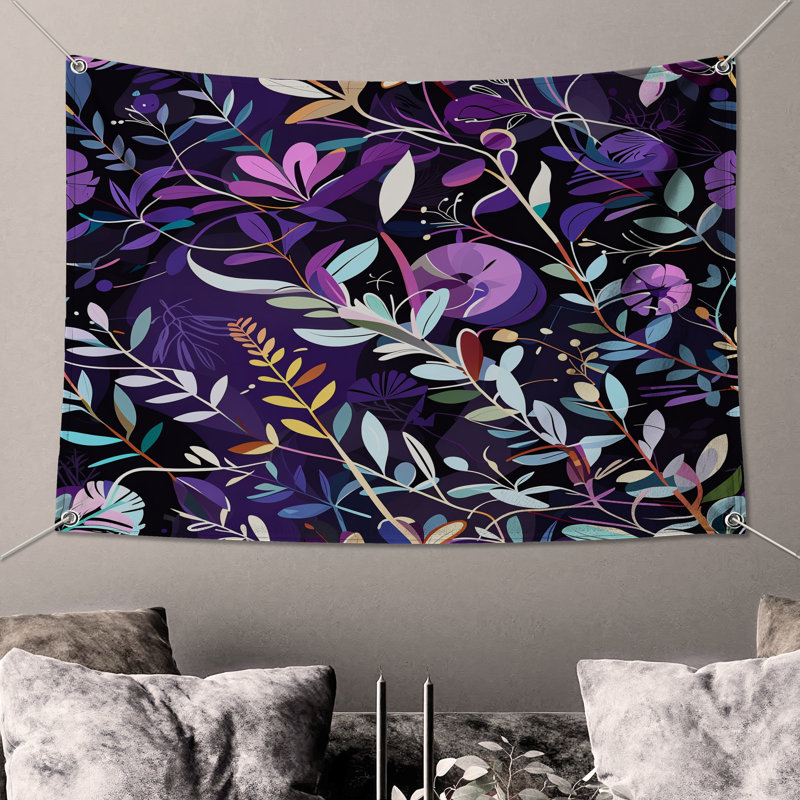 Tapisserie murale florale - Décoration murale abstraite, 50 po H x 60 po L avec 4 œillets