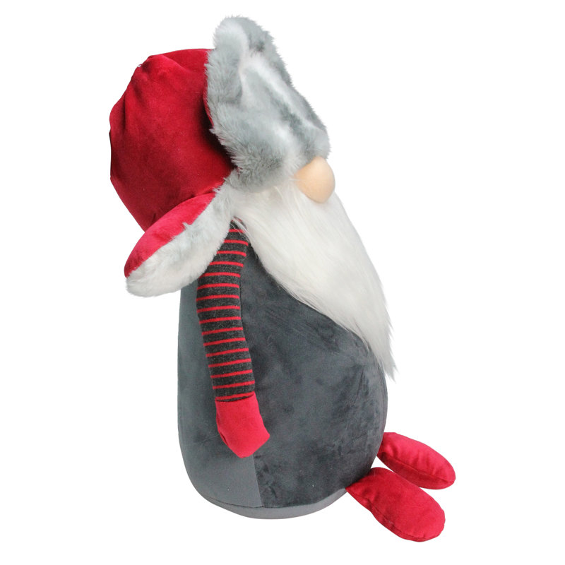 Décoration de Noël gnome avec chapeau de fourrure rouge et gris, H 14 po x l 10,5 po x P 9,5 po