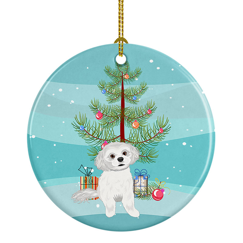 Ornement de Noël en céramique Shih-Tzu, Shih-Tzu argent et blanc # 1