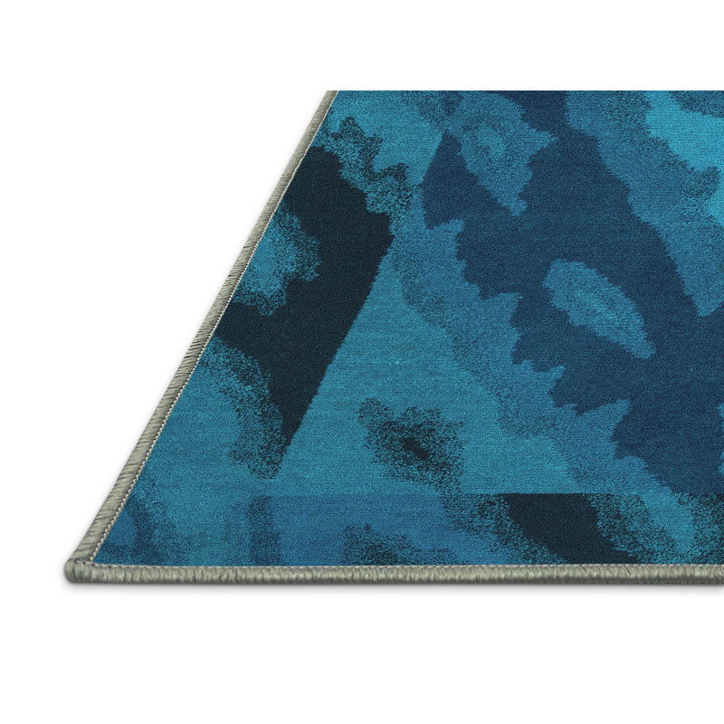Tapis turquoise lavable à la machine Abstract 3177, Rectangle 2 pi x 3 pi