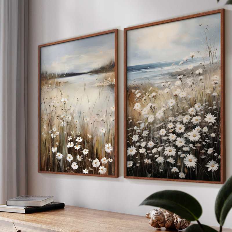 Rétro, impression florale et giclée sur fond vintage - Ensemble de 2, H 23 po x l 58 po, Noyer
