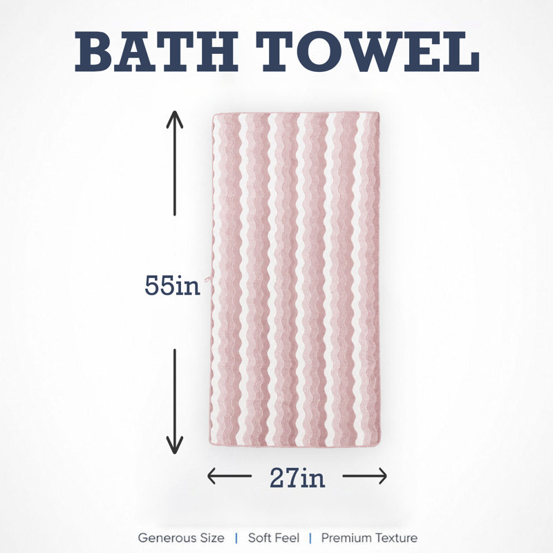 Ensemble de serviettes en microfibre pour salle de bain, 2 pièces 27 po x 55 po, Vague rose
