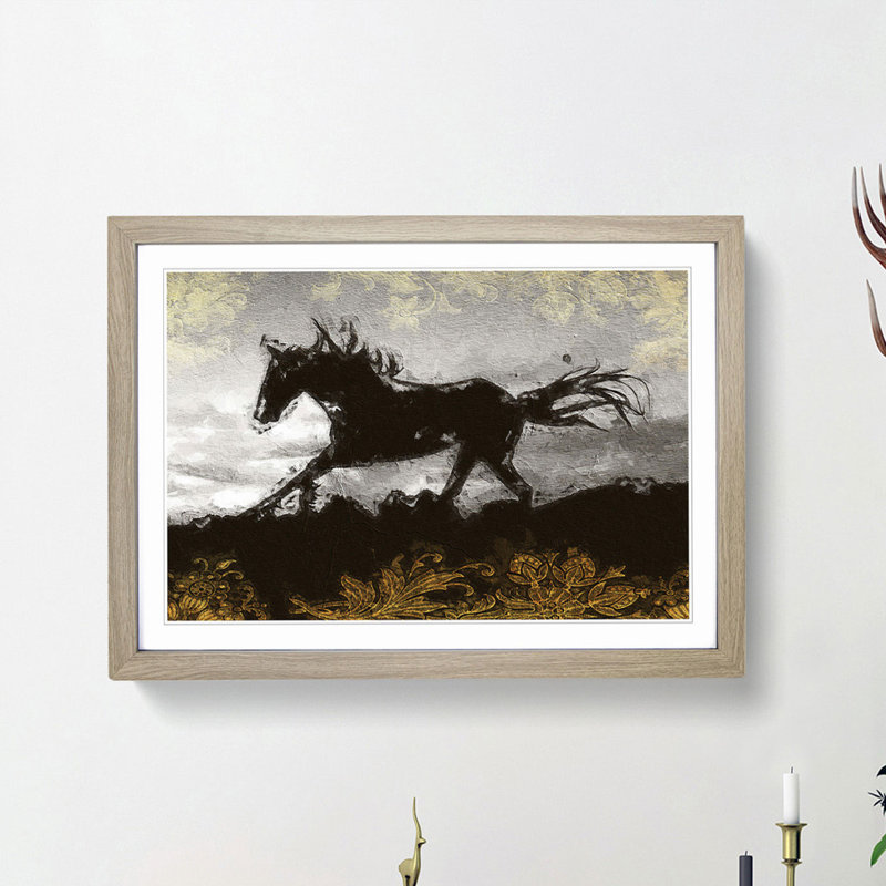 Galloping Horse in Abstract - Framed Print, Oak Framed, 27cm H x 36cm W x 2cm D