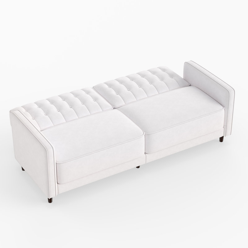 81.5" Wide Faux Leather Convertible Sleeper Sofa With Tufted Back, White Faux Leather