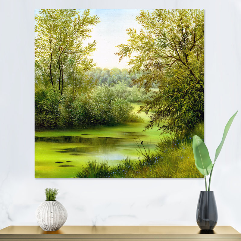 «Beautiful Summer River Through Trees Landscape», reproduction sur toile, H 16 po x l 16 po x P 1 po, Toile tendue