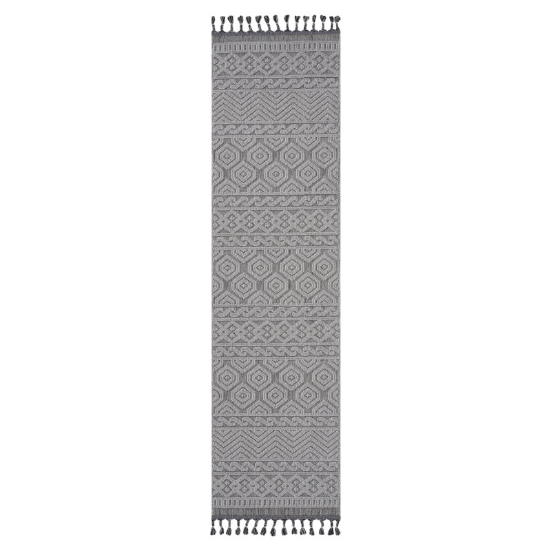 Tapis d'intérieur / extérieur gris / blanc / géométrique NAAR Guros Collection 2X8, Tapis de couloir 2 pi 2 po x 8 pi