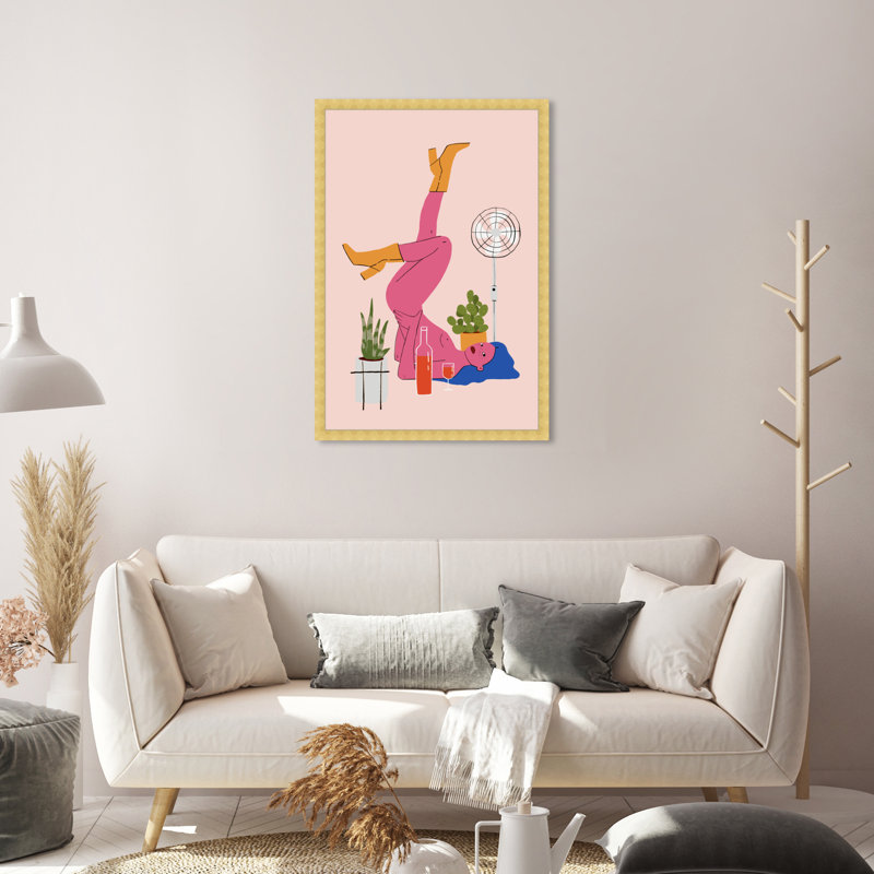 Rose, pose - peinture, Papier avec cadre doré, H 30 po x l 20 po