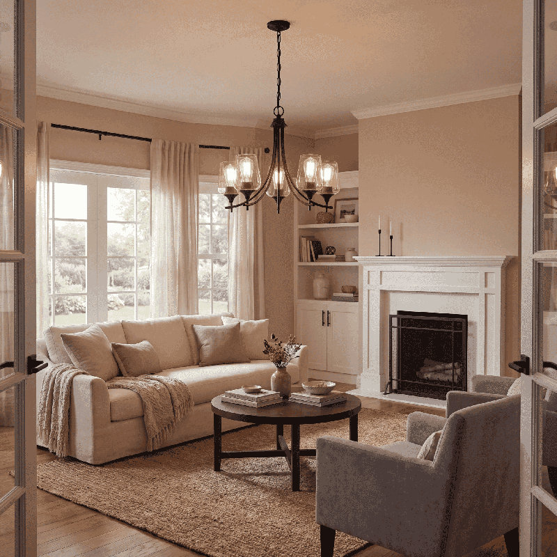 Breena 5-Light Chandelier, Warm Brass, White