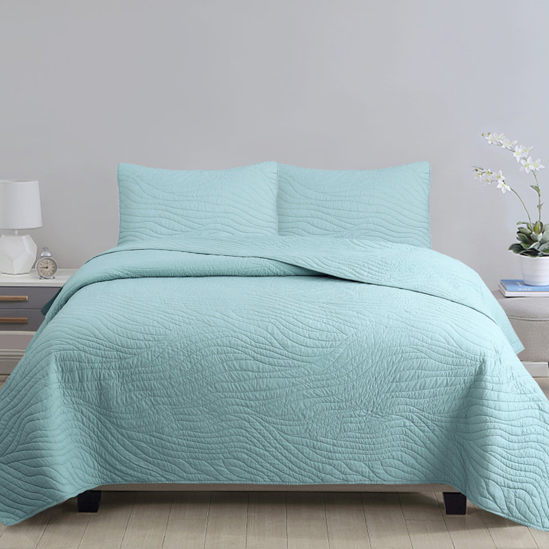 Ensemble de courtepointe en microfibre Calista, Courtepointe très grand et 2 très grandes taies, Bleu mer