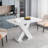 Modern Square Dining Table, Stretchable, White Table Top+MDF X-Shape Table Leg With Metal Base