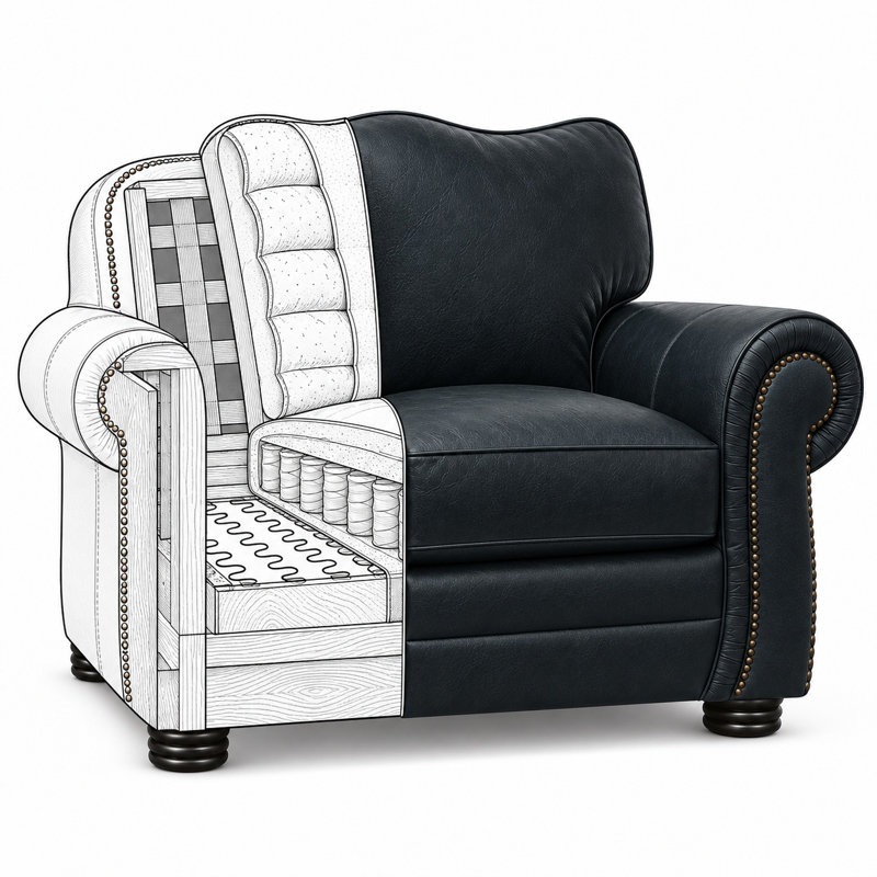 Santa Ana Opulent 100% Top Grain Leather Chair, Made to Order, Amadeus Sapphire
