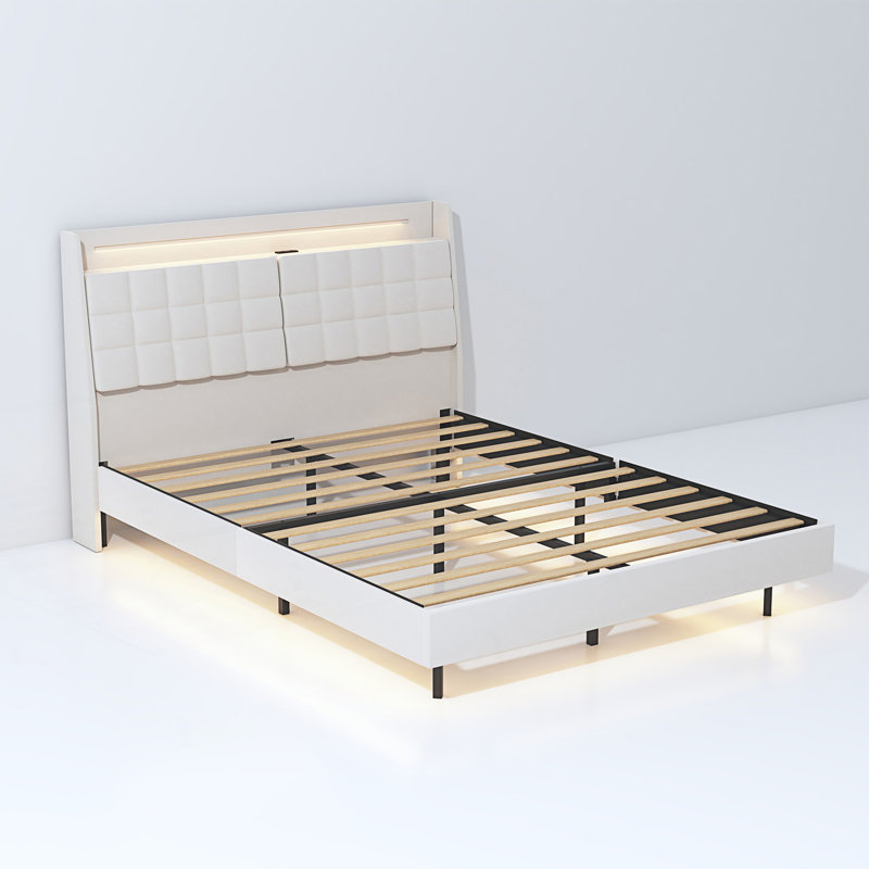 Lit plateforme, base de lit en métal avec station de charge, Grand lit