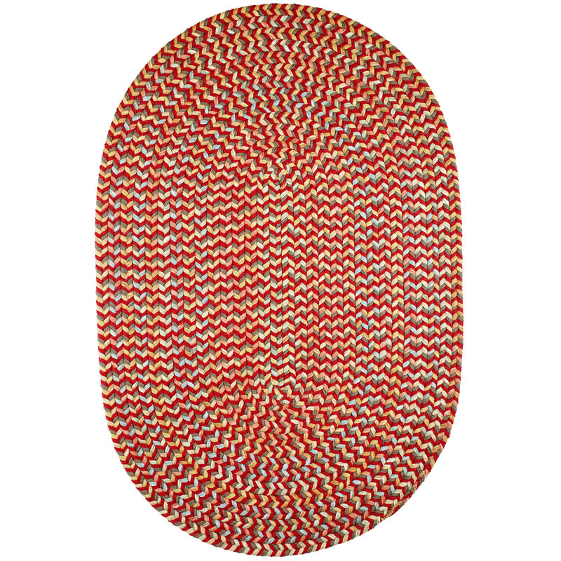 Tapis intérieur / extérieur rouge fait à la main Jopling, Ovale 7 pi x 9 pi