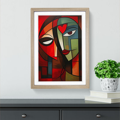 Love Heart Cubism No.3 - Single Picture Frame Print on Wood