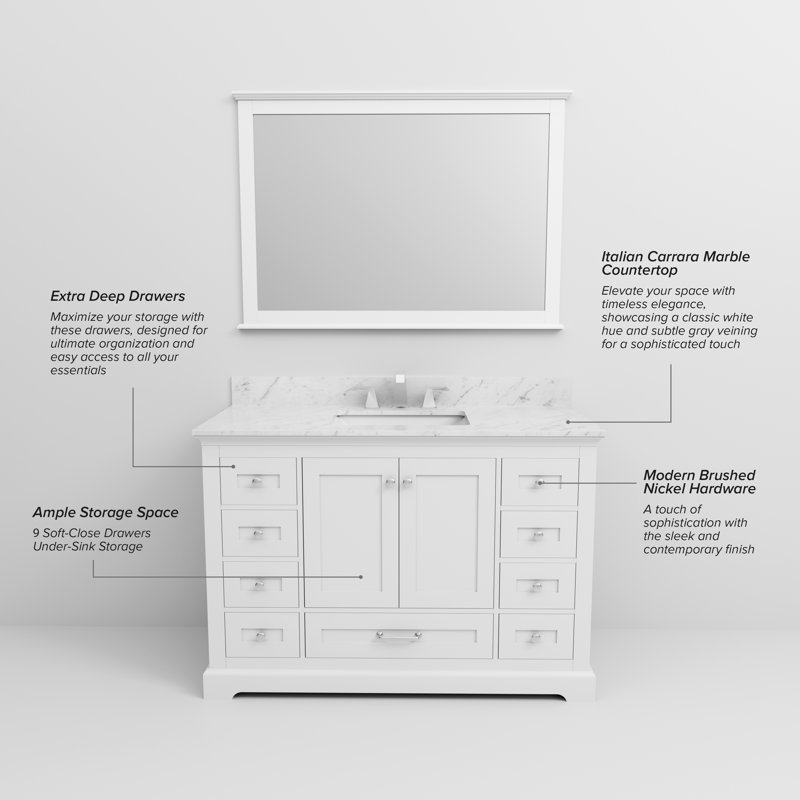 Meuble-lavabo simple l 48 po x P 22 po et miroir 46 po Dukes, Blanc