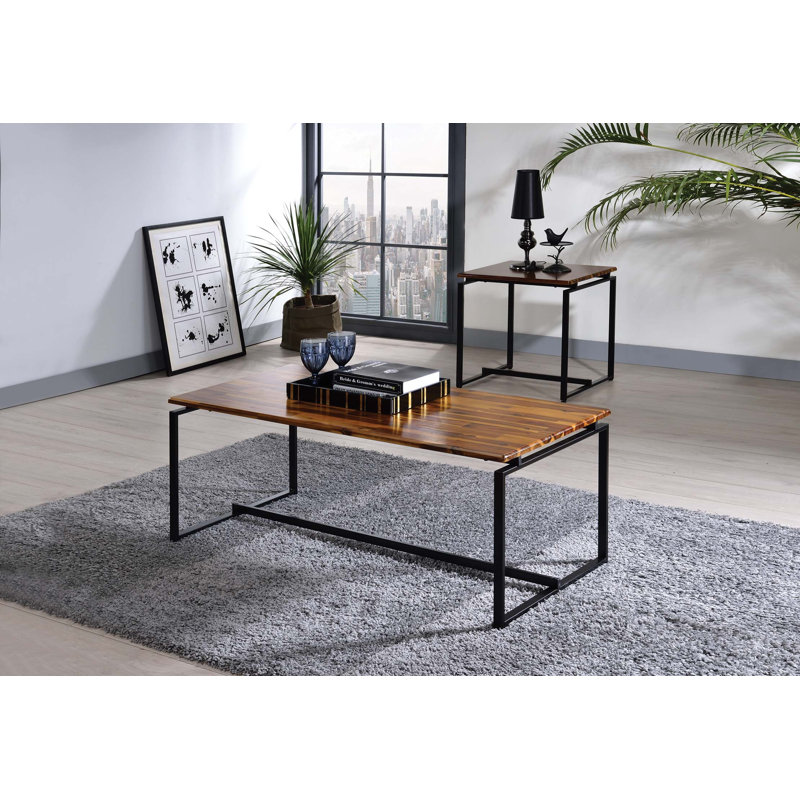 Ensemble de 3 pièces de café et de bout en chêne avec finition noire
