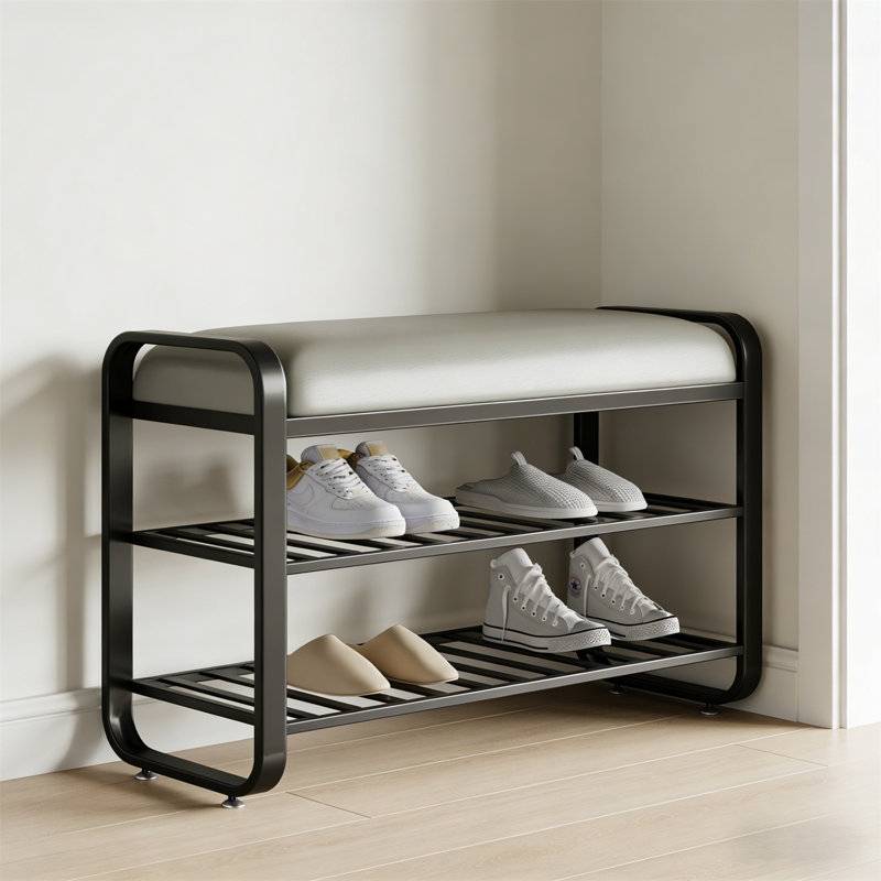Organisateur de vestibule moderne avec coussin et support de rangement, H 20,4 po x 20,4 po x P 12,5 po, Noir