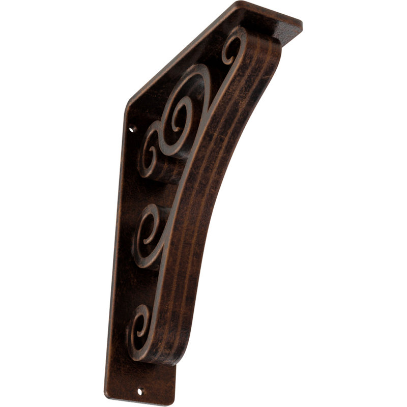 Support en fer forgé Tristan de l 2 po x P 5 1/2 po x H 8 po, (contreventement triple central), cuivre antique