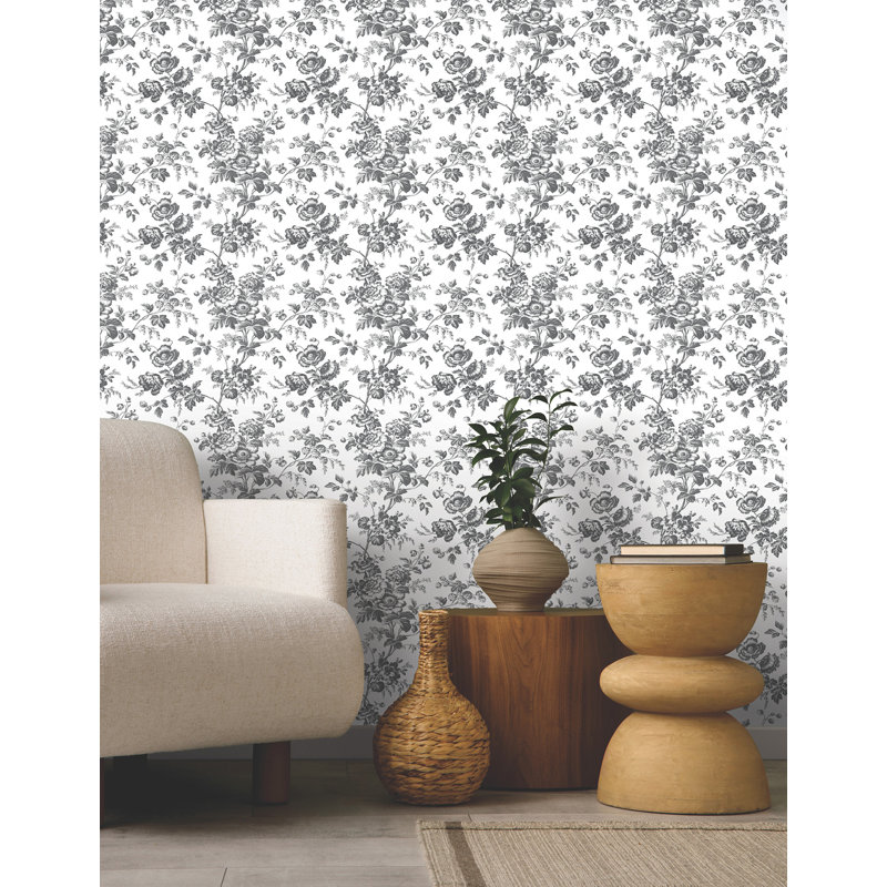 Anemone Toile Wallpaper Roll, Black