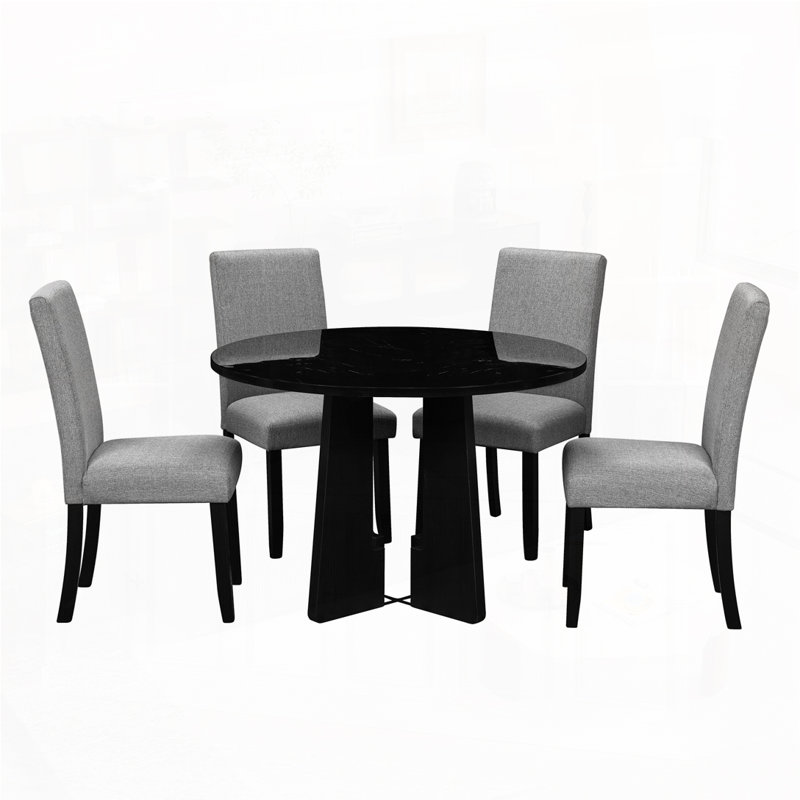 5-Piece Round Dining Table set, Grey+Black
