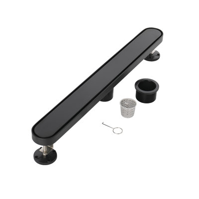 FINE FIXTURES 32-Inch Linear Shower Drain, Tile Insert & Grate 2-in-1 Design, Rounded Edge, 10-Gauge Stainless Steel, Center Outlet, Hair Strainer Included