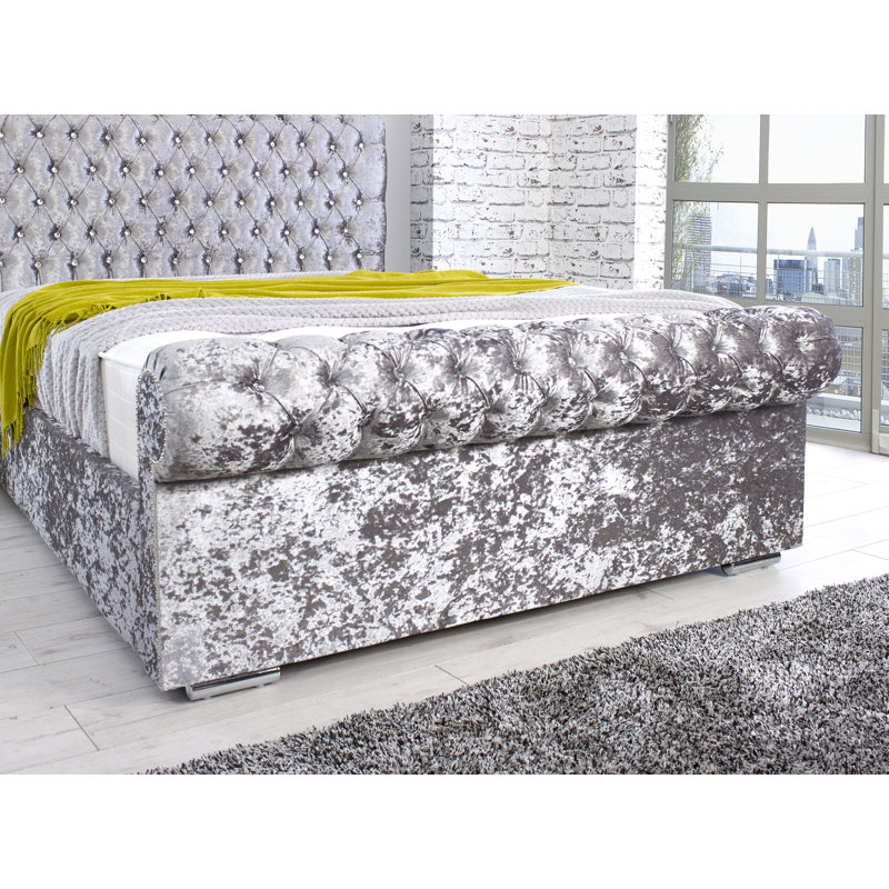Elyza Upholstered Bed, Silver, Kingsize (5')