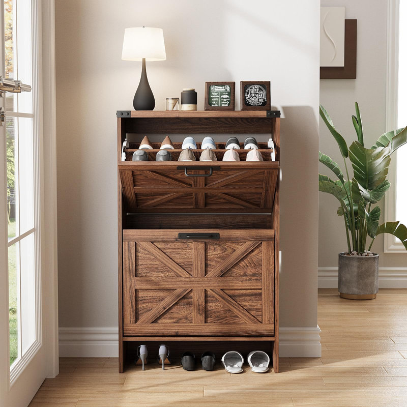 Shoe Storage Cabinet, Dark Walnut
