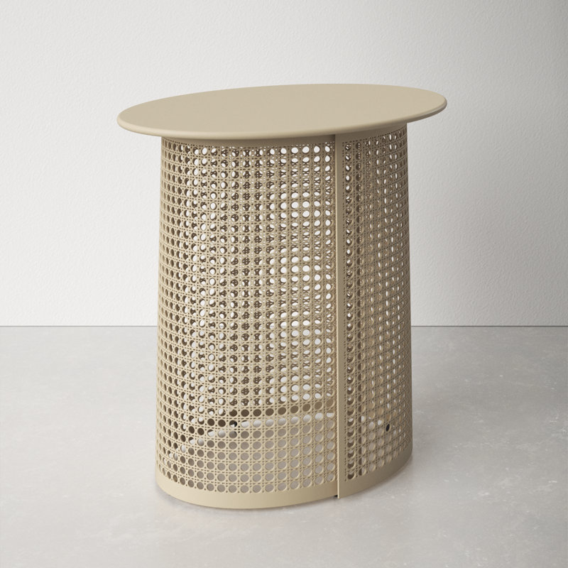 Cream Oval MDF and Iron Outdoor End Table