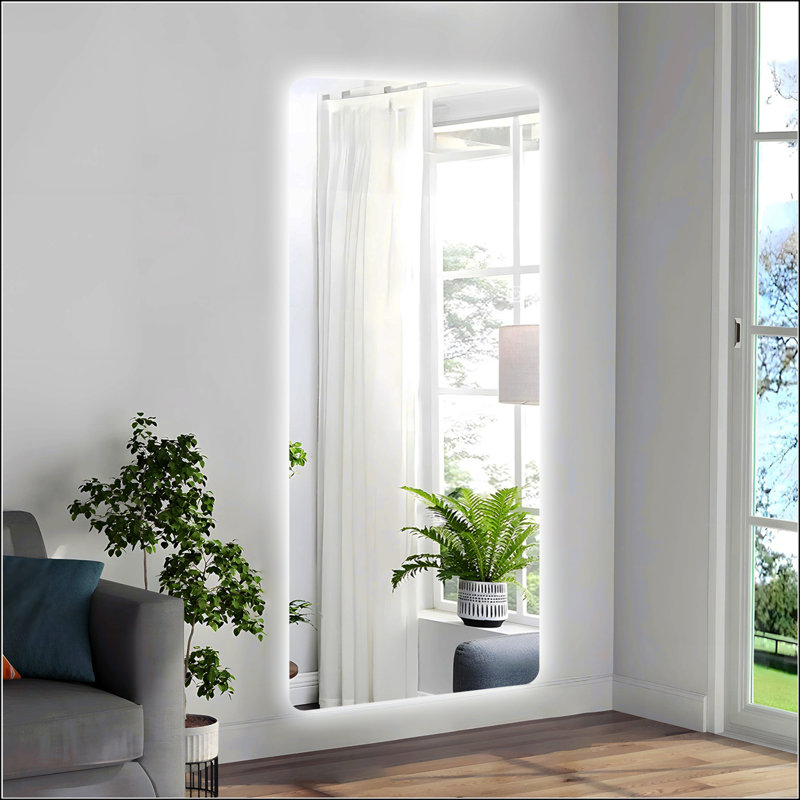 Miroir complet avec lumières, fixation murale, à intensité variable, éclairage 3 couleurs, pour chambre à coucher