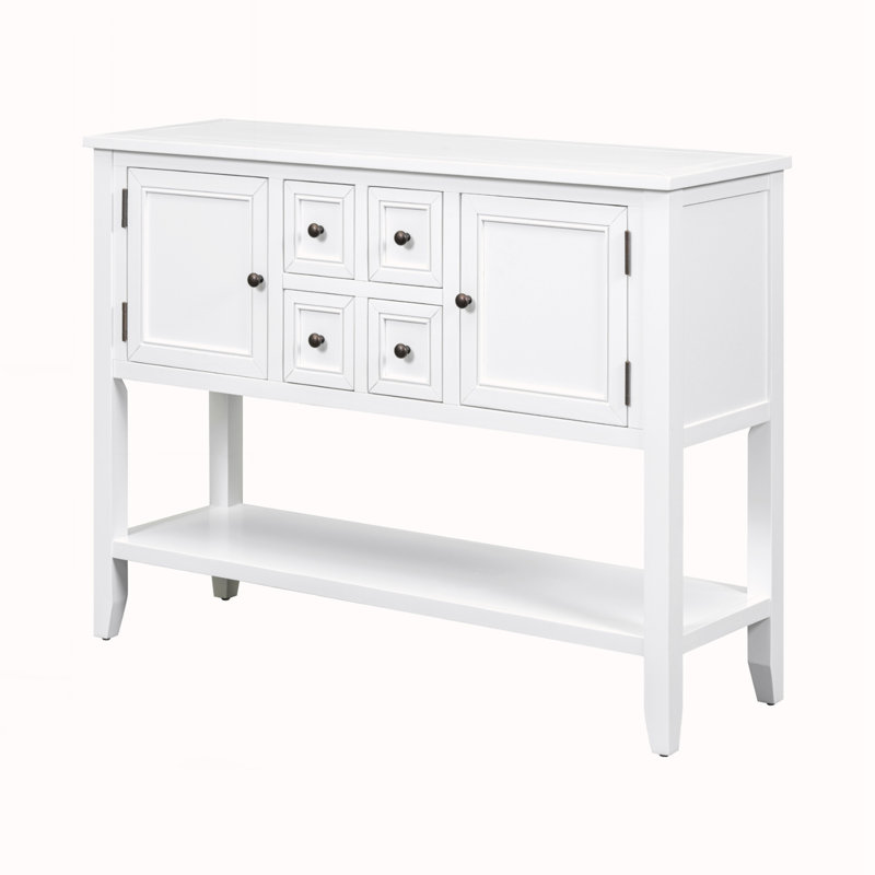 Ample console de rangement rétro avec quatre petits tiroirs, Blanc