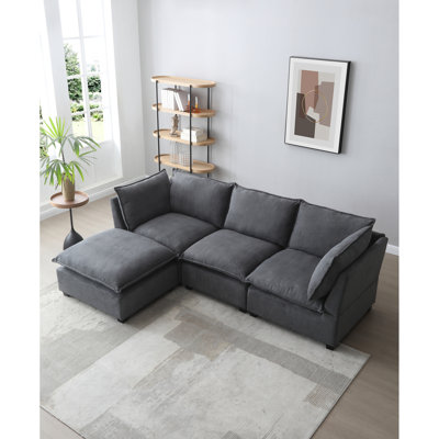 5 sièges en L gris, modulaire avec méridienne convertible et réversible