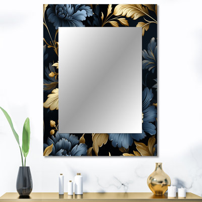 Keaundra bleu foncé et doré doré damassé glamour - miroir damassé, miroir mural décoratif Boho, reproduction d'art en métal