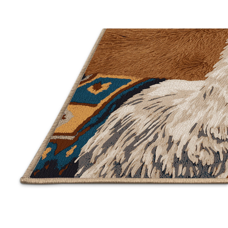 Tapis lavable avec motif lama, Rond 5 pi