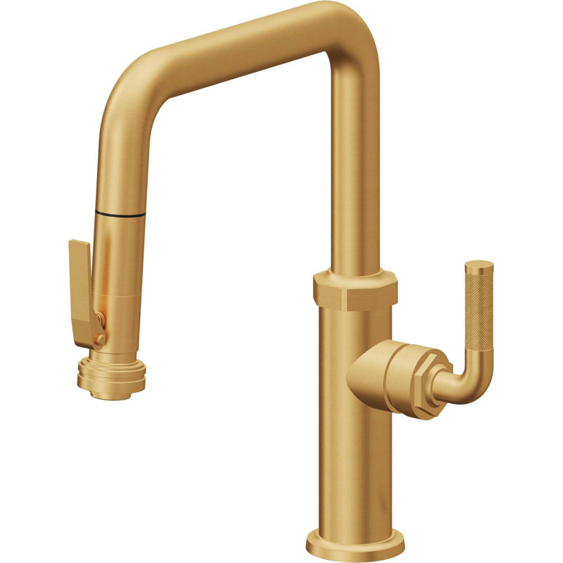 Descanso Kitchen Pull-Down Faucet with Squeeze Sprayer - Quad Spout, Lifetime Satin Gold