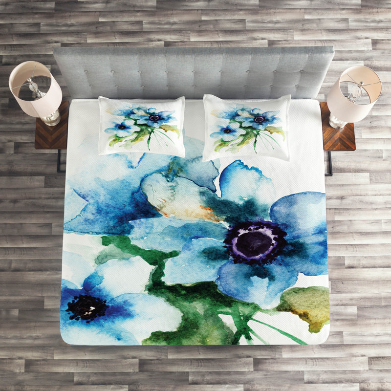 Flower Farmhouse / Country Polyester Floral Coverlet, Queen Bedspread + 2 Shams