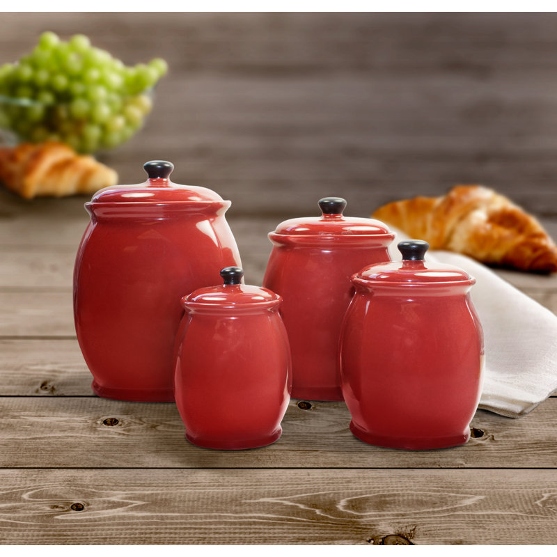 Ceramic / Porcelain Canister - Set of 4, Red