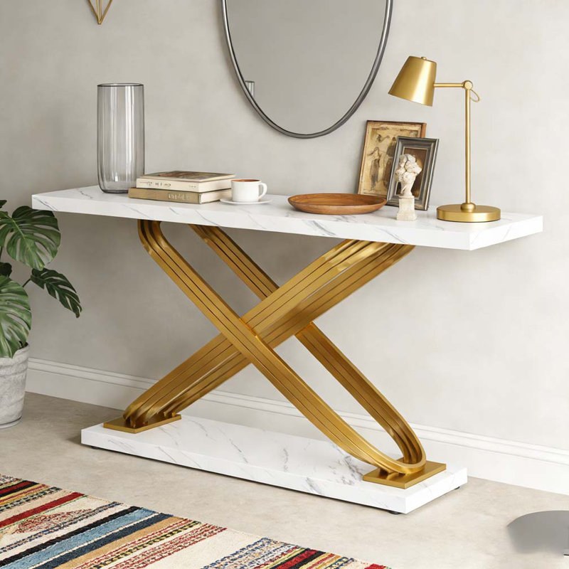 Modern Console Table Faux Marble Sofa Entryway Table