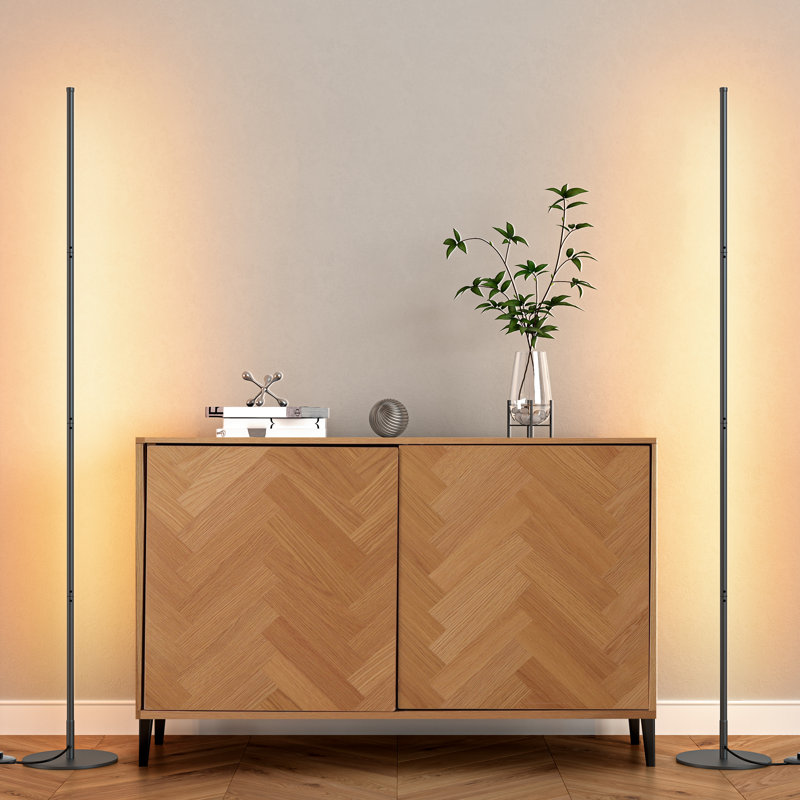 Adjustable Height Dimmable LED Corner Floor Lamp with Remote Control, 2, Black