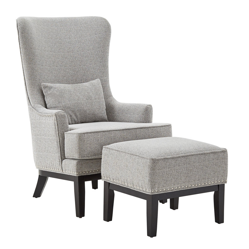 Fauteuil à oreilles et repose-pieds en lin Caistance 77,47 cm de large, Mélange de polyester gris