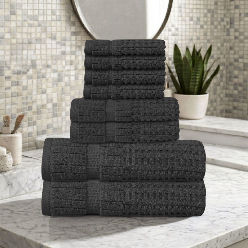 Ensemble de serviettes 8 pièces Willow - 100% coton peigné, qualité supérieure 630 g / m², gris foncé, ultra-doux et très absorbant (ensemble de 2 serviettes de bain, 2 essuie-mains, 4 serviettes)