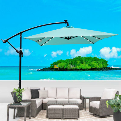 Parasol de terrasse rectangulaire 2X3m à énergie solaire à DEL avec parasol imperméable à 6 côtes avec manivelle et base en croix pour terrasse de jardin