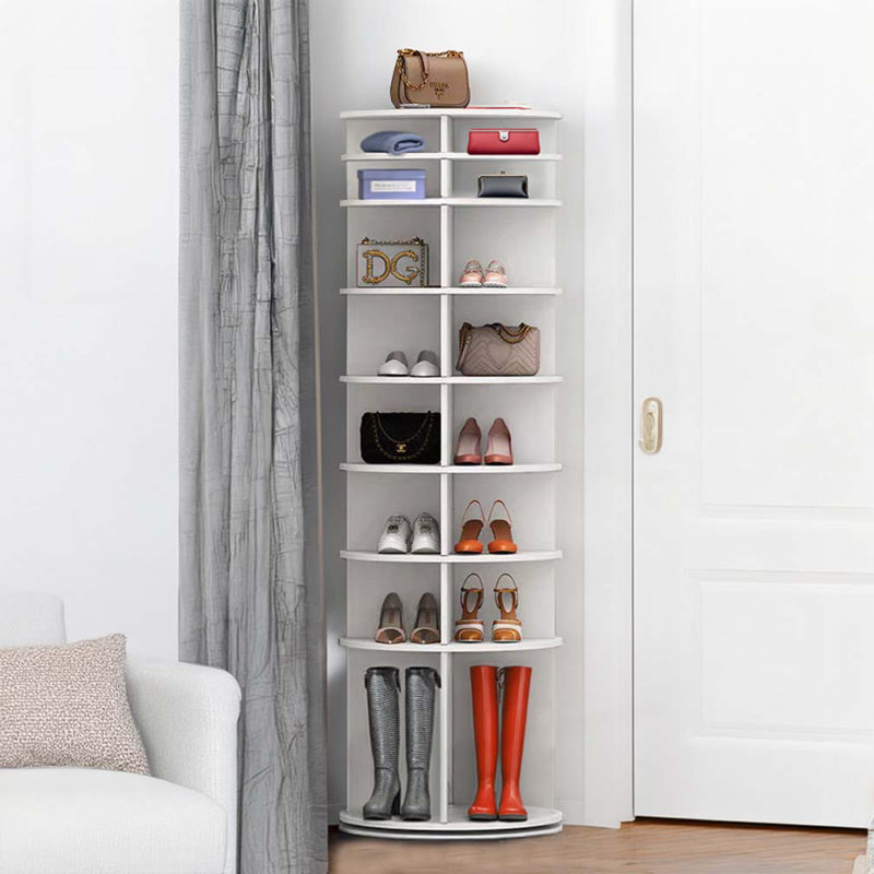 Étagère à chaussures rotative à 8 niveaux, présentoir à chaussures tournantes, organisateur de chaussures, carrousel rond de rangement pour chaussures 360, organisation de placard à chaussures à rotation verticale (BLANC)