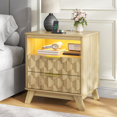 19.7'' W 2-Drawer Nightstand With Built-In Outlets And Human Sensor Light