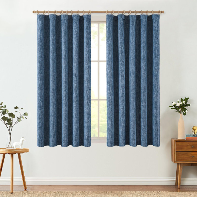Burlap Look Rod Pocket Linen Textured Curtains, 50" W x 63" L, Navy