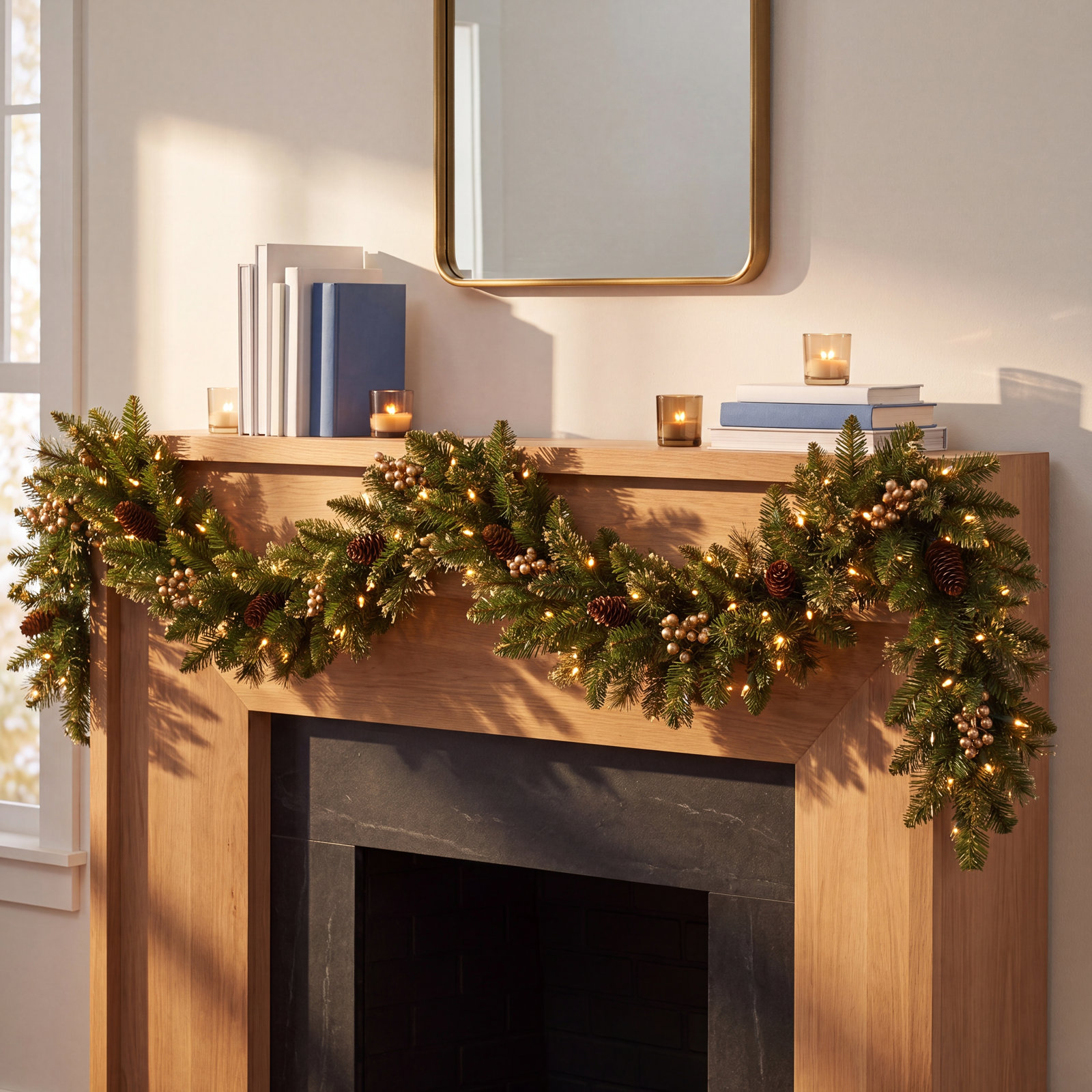 108" Pre-Lit Gold Pine Christmas Garland