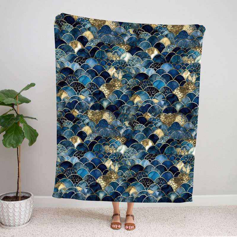 Throw Blanket, 51" W x 60" L, Abstract, Blue/Gold